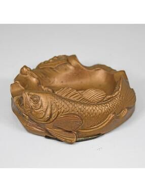 VTG Santa Catalina Island Fish Pot Metal Ashtray Pipe Rest Souvenir Art Deco MCM